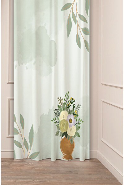 GREENDECOR Vază cu flori, frunze de trandafir, verde, model boem, design special, digital cu imprimeu (un singur aripă), perdea de fundal modernă