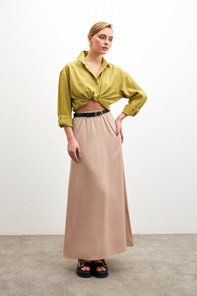 Bipantolon Fusta evazată din satin, cu talie crem, elastică