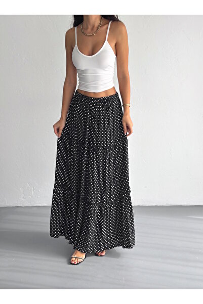 YUSUF CAN KARATAŞ KARATAŞ GİYİM Femei Dimensiune Plus Buline Talie Elastică Volană Tesut Tesut Fusta Lungă Lungime 100 Cm