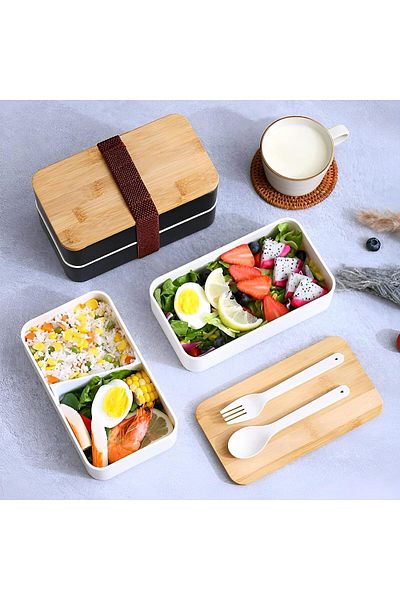 COOYA Lunch Box,2 Layer Food Containers,Divider Salad Box,Lunch Box with Utensils Spoon and Fork Bundle