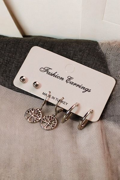 EUROMODA Tree of Life Design Ball and Hoop Earrings Set of 3 Earrings