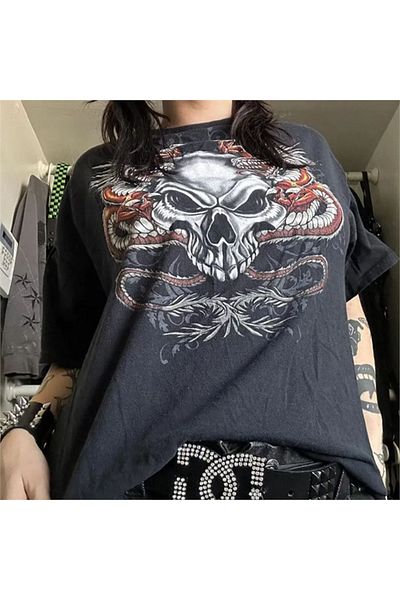 Köstebek Dragon Skull Gothic Cyber Grunge Unisex T-shirt - Smoked