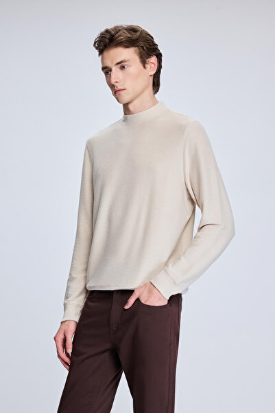 Hatemoğlu Bej Regular Fit Jakarlı Yarım Balıkçı Yaka Sweatshirt