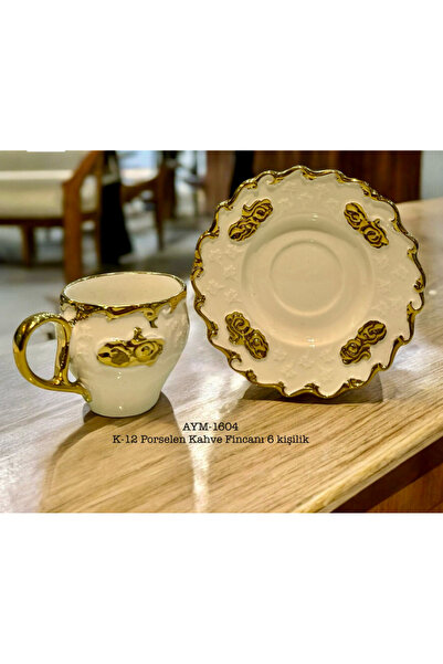 EVRA 6 Adet Porselen Altın Yaldızlı Fincan Takımı aym-1604