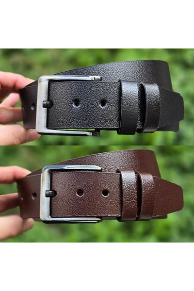 Kemerix 100% Genuine Leather Men's Jeans Belt 4.5 cm Black-Brown Set of 2