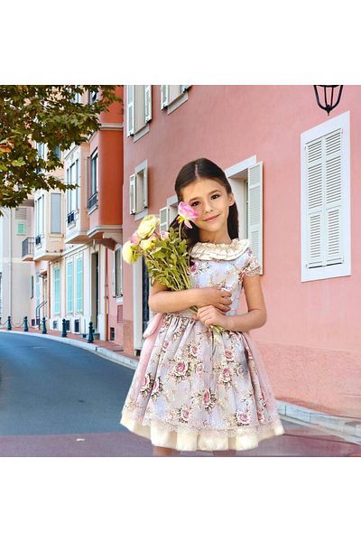 HC Kids Wear Girl's Avangard Style Floral Gray Dress+buckle