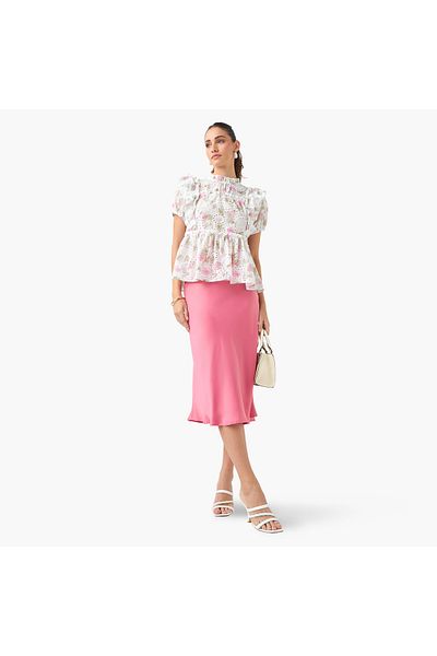 Iconic A-Line Satin Midi Skirt with Zip Closure