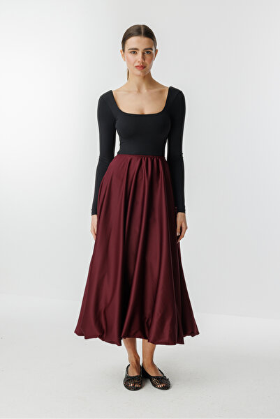 Hooopstore Fusta roșie prințesă din satin