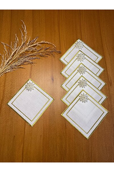 Smiling Home 6 bucăți lenjerie de culoare aurie, broderie cu două rânduri, pă...