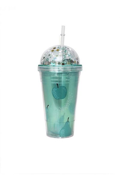 Miniso Plastic water bottle with lid and bottle decorated with fruit drawings - 480 ml