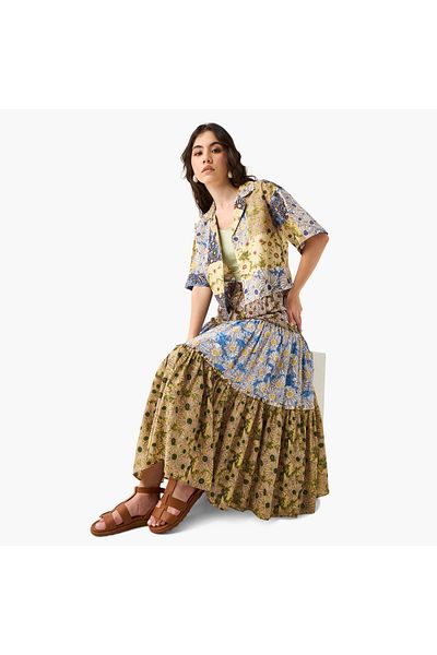 Lee Cooper تنورة متعددة الطبقات بطبعة زهور مع حزام خصر مطاطي
