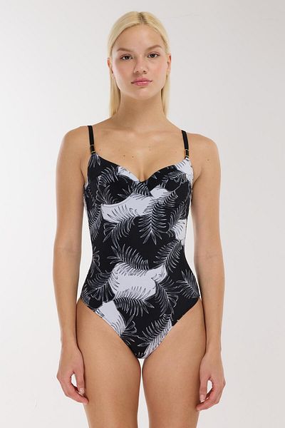 AYYILDIZ 49355 Black Leaf Patterned Recovery Swimsuit
