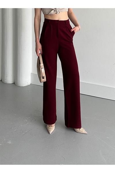 mymoda Burgundy Palazzo Women's Trousers - Loose Leg and Trousers Detail