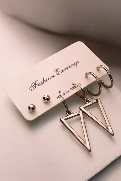 EUROMODA Triangular Design Ball and Hoop Earrings Set of 3