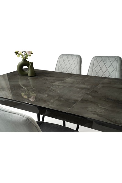 Evistro Kelebek Cappicino Ahşap Salon Yemek Masa Sandalye Takımı 4 Çapraz Sandalyeli Ortadan Açılır Büyüyen