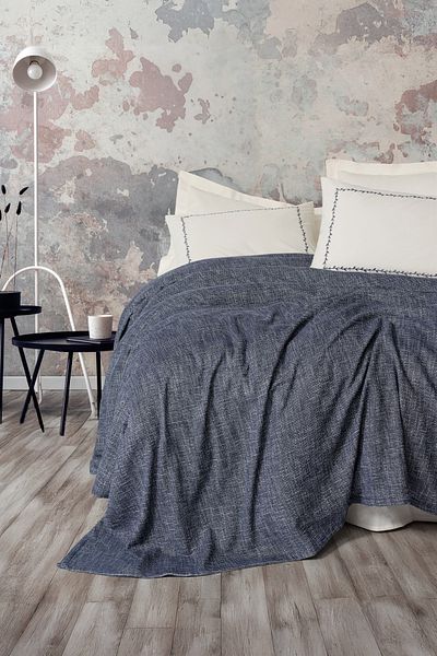 Cotton Box Embrova Chenille Διπλό Κάλυμμα Κρεβατιού/Σετ Πικέ Loom Navy Blue