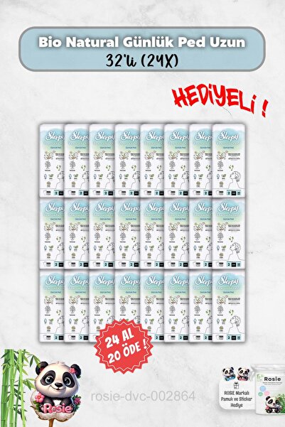 Sleepy 24 Al 20 Öde Sleepy 32'li Bio Natural Günlük Ped Uzun ve Rosie Hediye