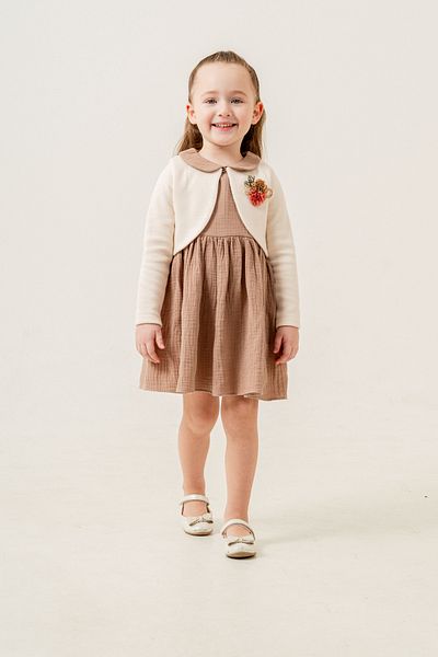 Eray Kids Плетена рокля без ръкави от муселин с цветна яка и детайли