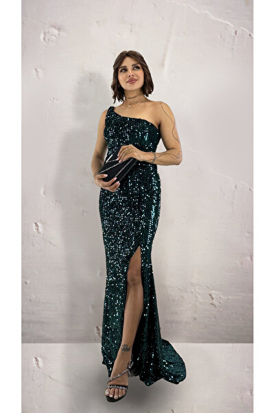 ALFUDO Moda Collection Trend Emerald Velvet Sequin Dress