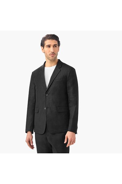 Iconic Textured Linen Blend Blazer With Button Closure And Pockets