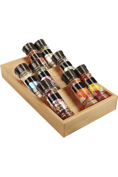 COOYA Wooden Bamboo 3 Tier Kitchen Spice Rack, Insert Drawer Organiser Rack Tra, Slanted Cabinet Storage