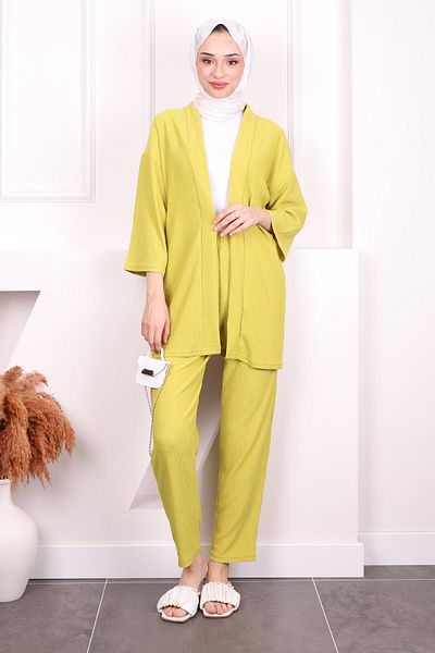 İmajButik Σετ παντελόνι κιμονό με πράσινο λαδί
