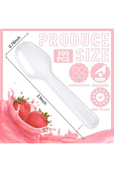 COOYA 500 Pcs Clear Plastic Mini Spoons, Disposable Tasting Spoons for Dessert, Ice Cream, 3 Inch