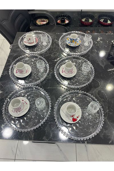 Tercih Home صينية تقديم ميكا دائرية مكونة من 6 قطع، صينية تقديم القهوة، صينية الخرز، القهوة