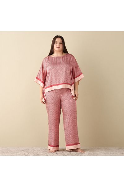 FAV All-Over Print Satin Kaftan Top and Pyjama Set