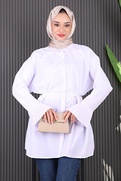 İmajButik Ecru Sleeve Pleated Terycoton Tunic