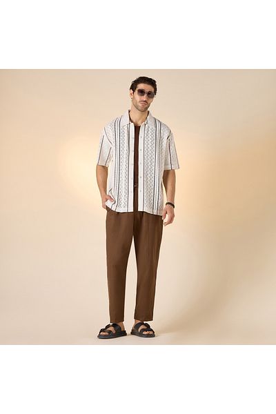 Iconic Relaxed Fit Textured Shirt with Collar and Short Sleeves