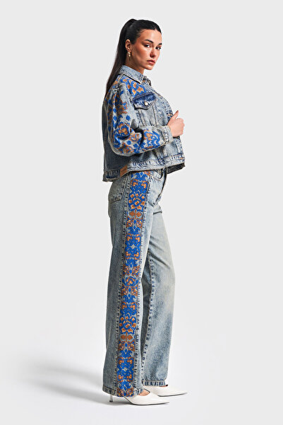 its basic Kadın T.Kot Rengi 4S5-32 Nakış Detaylı %100 Koton Tasarım Denim Ceket