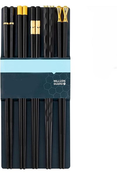 COOYA 5 Pairs Dishwasher Safe Metal Chopsticks, Square Lightweight Chopsticks, Kitchen Set