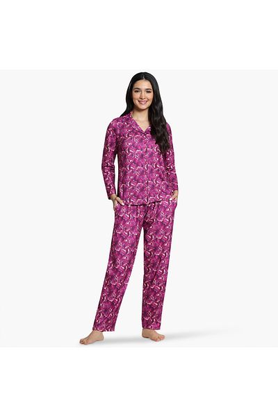 Zivame Zivame Leaf Print Pyjama Set
