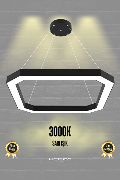 Hegza Lighting Bagel ( Siyah Kasa, Sarı Işık ) Ledli Modern Sarkıt Led Avize,...
