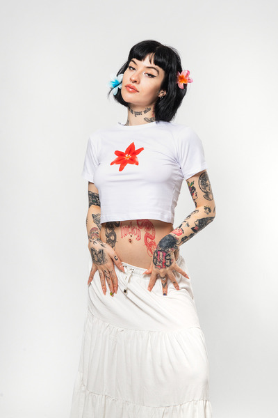 Sekizbiraltı Λευκό φλοράλ εμπριμέ Crop Top