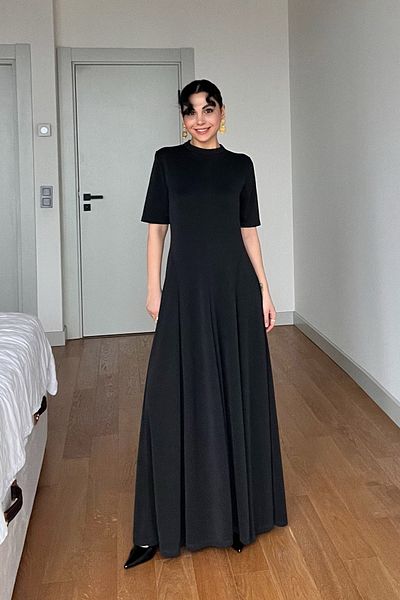 Seda Yalçın Atelier Rochie neagră Burano Bell cu talie