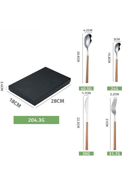 COOYA Silverware Set, Stainless Steel Cutlery Set of 4, Wooden Handle, Insulated and Anti-scald, Gift Box