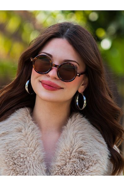 Angel Eyes Stylish Sunglasses with Round Frame Brown Leopard Print