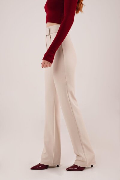 TUA MODA Tua Moda Velcro Closure Detailed Cream Trousers