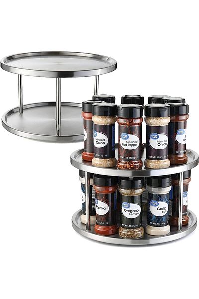 COOYA 2 Tier Spice Rack Organizer Tray Stainless Steel 360 Degree Turntable Tabletop Stand,for Kitchen