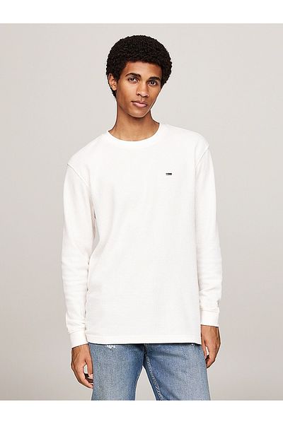 Tommy Hilfiger Bílé pánské tričko s vaflovým vzorem Tommy Jeans