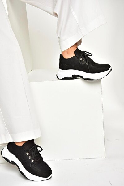 Fox Shoes U239032604 Siyah Kumaş Kalın Tabanlı Spor Ayakkabı Sneakers
