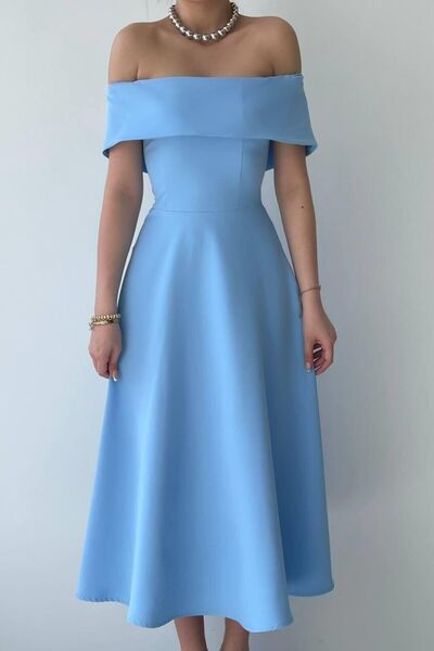 ZISHAN Madonna Yaka Kloş Kesim Pamuk Kumaş Abiye & Mezuniyet & Balo Elbisesi 167