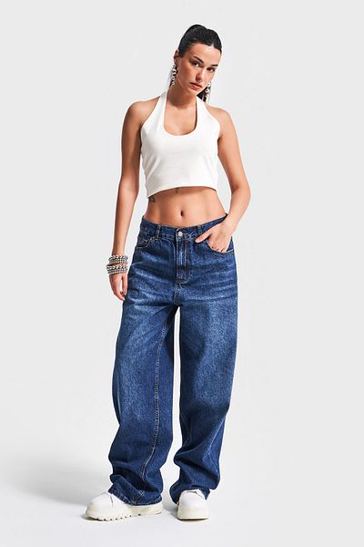 its basic Σκούρο χρώμα Super Palazzo Fit Γυναικείο τζιν τζιν - μεσαία μέση, 100% βαμβάκι