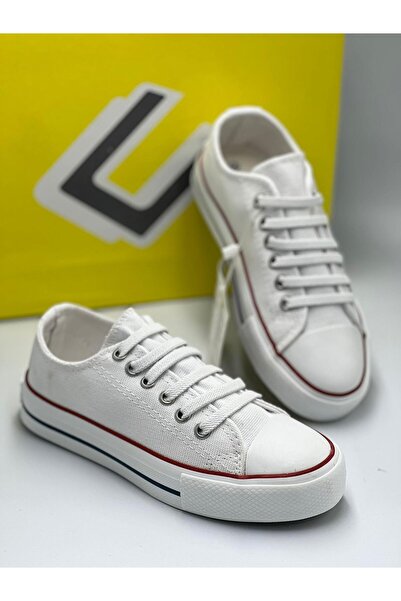CihanShoes Garantili Kız Çocuk Lastik Bağcıklı Çocuk Convers Beyaz 26-27-28-29-30-31-32-33-34-35 Numara