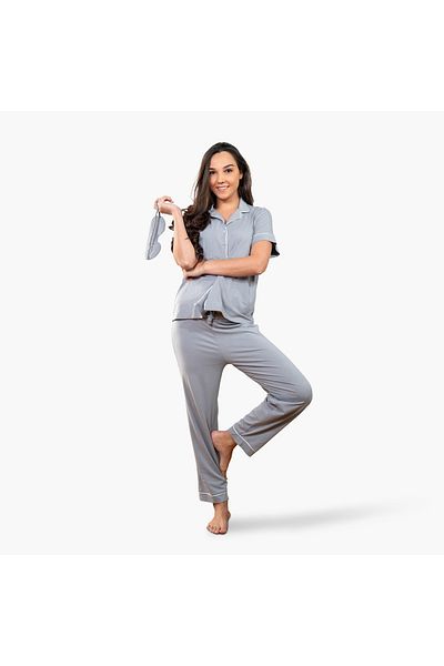 Aadaraya Aadaraya Collared Shirt with Pyjama and Eyemask Set