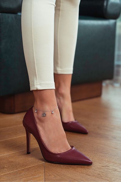 NİŞANTAŞI SHOES Dámské jehlové boty Vanessa Burgundy s matnou špičkou