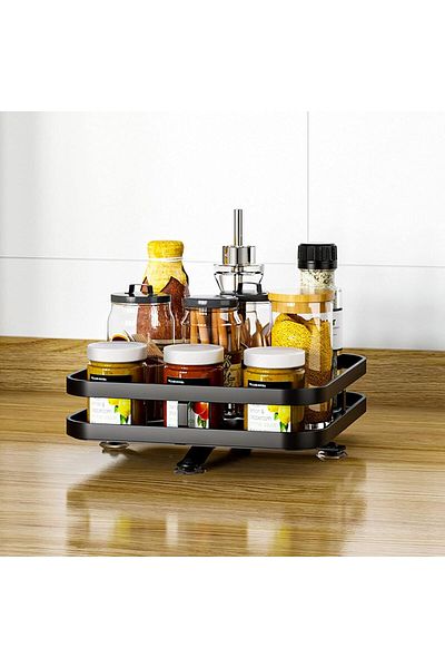 COOYA Metal Condiment Holder, Lazy Susan Turntable Cupboard Organizer, 360 Degree Rotatable Spice Rack