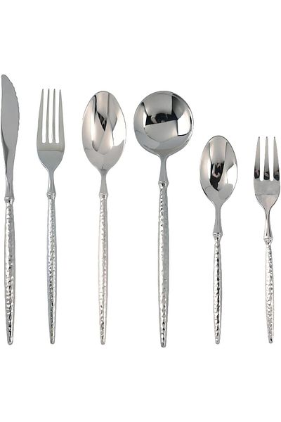 COOYA Hammered Silverware Set, 6-Piece Modern Set, Matte Stainless Steel, Dishwasher Safe